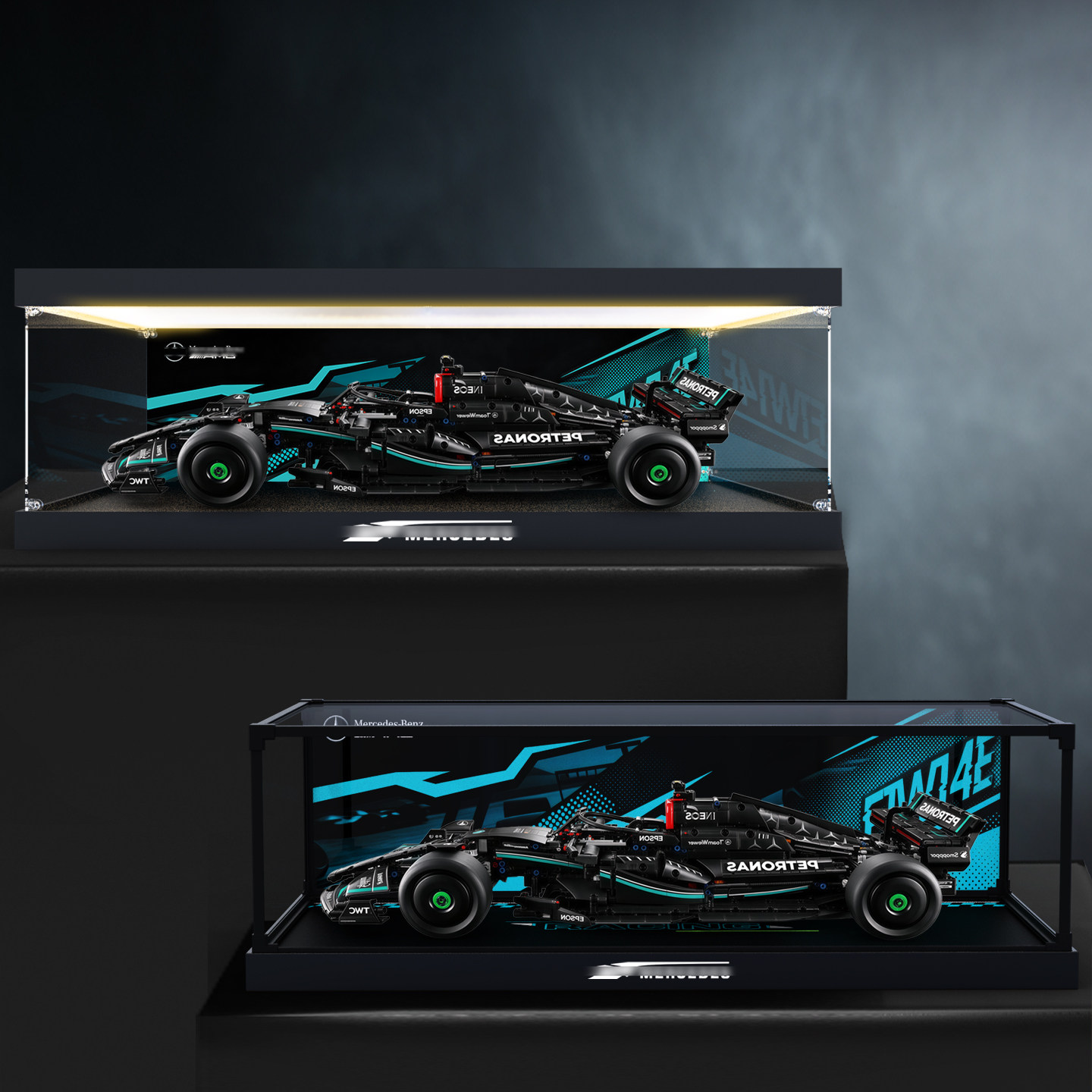 灯光款彩绘收纳盒适用乐高f1展示盒42171梅赛德斯奔驰AMG赛车模型