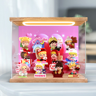 适用泡泡玛特小甜豆有关爱的语言系列手办盲盒主题灯光场景收纳盒