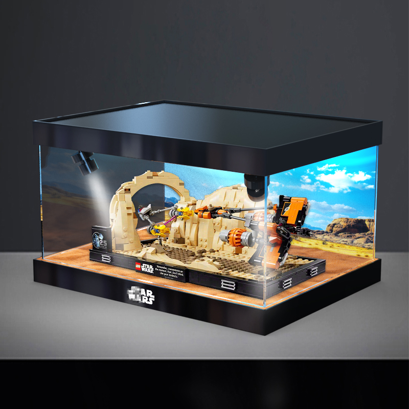 适用乐高75380星球大战莫斯埃斯帕飞梭赛车模型防尘亚克力展示盒