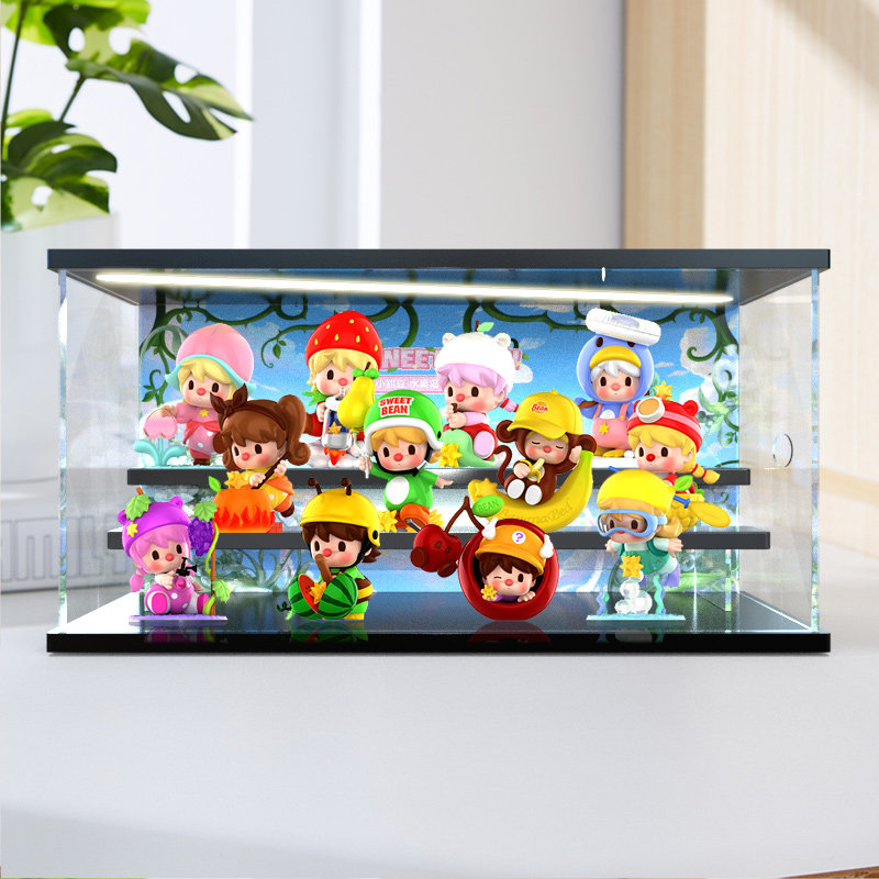亚克力带灯收纳盒适用 泡泡玛特小甜豆 水果岛冒险系列手办盲盒