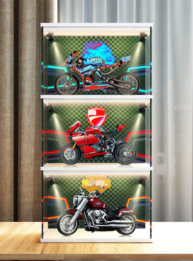 多层展示盒适用乐高摩托42036杜卡迪42107哈雷10269带灯防尘罩