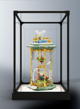 木纹底防尘收纳盒适用拼奇86301小王子时光沙漏积木亚克力展示盒