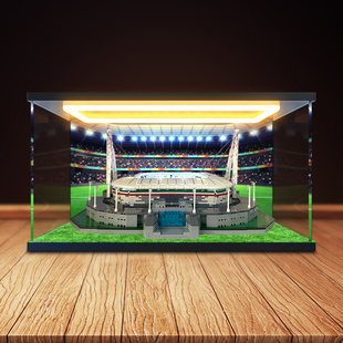 适用咔嗒积木尤文图斯安联竞技球场模型收纳盒亚克力回型灯展示盒