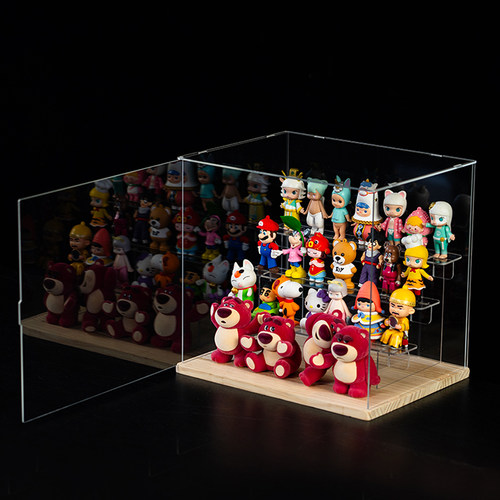 亚克力阶梯式手办收纳盒泡泡玛特盲盒展示盒玩具展示架模型防尘罩