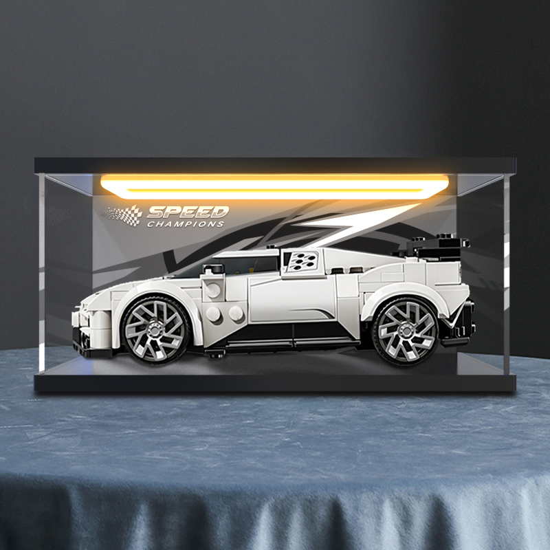 适用乐高77240布加迪跑车儿童积木手办透明收纳 防尘罩灯光收纳盒