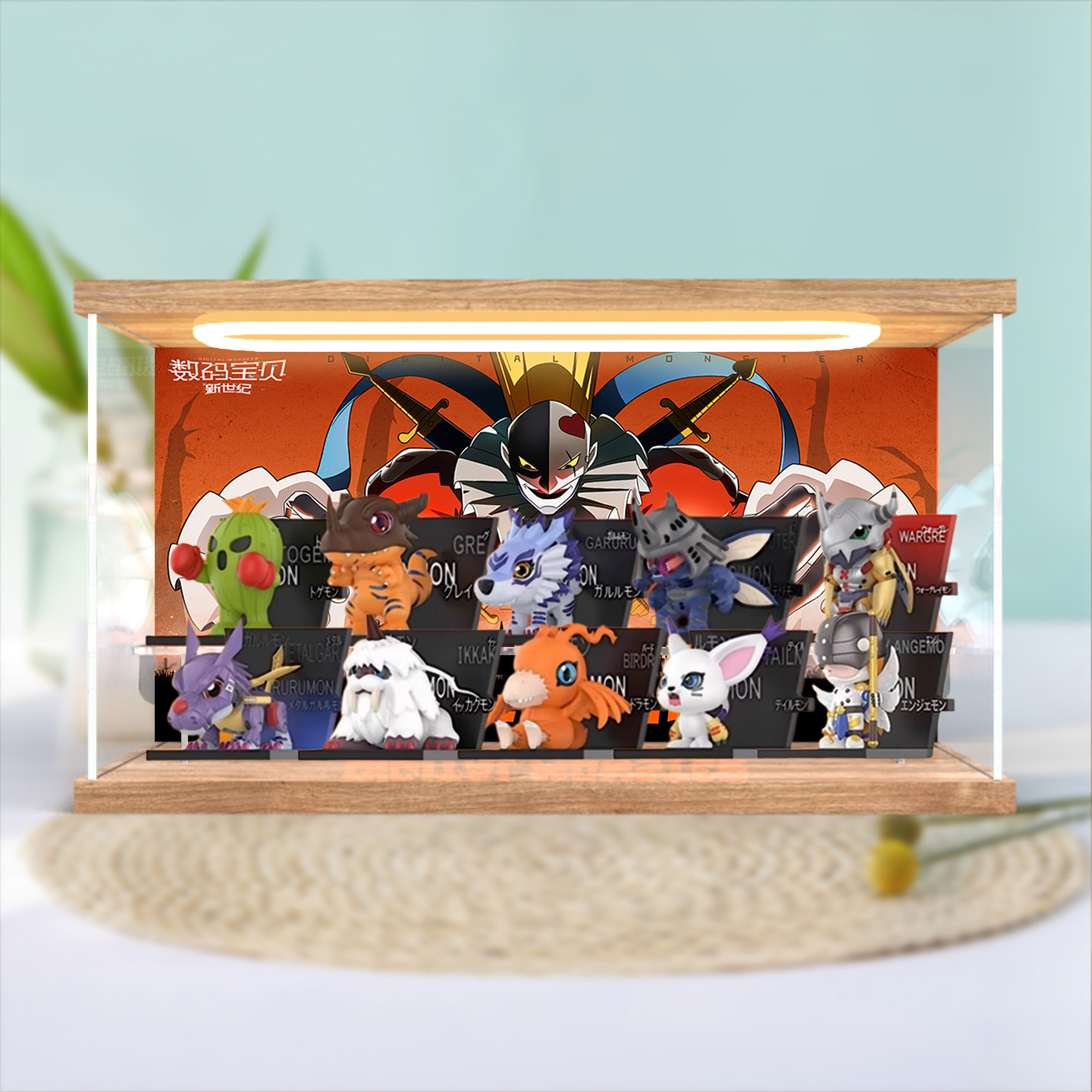 适用泡泡玛特数码宝贝冰箱贴系列手办盲盒玩具桌面亚克力收纳盒