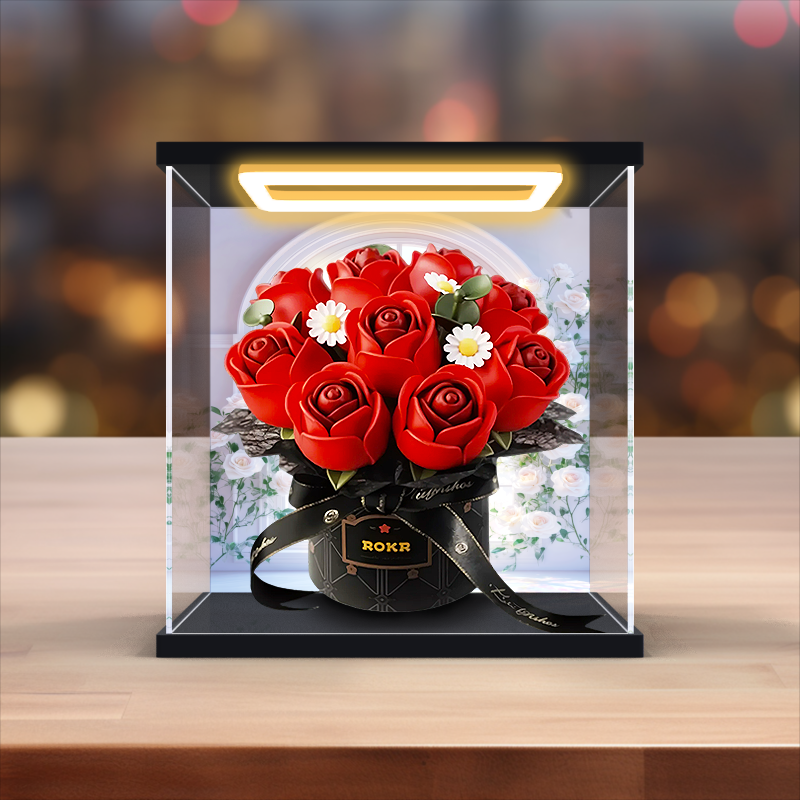 亚克力展示盒适用若态若客花间集玫瑰抱抱桶永生花积木手办收纳盒