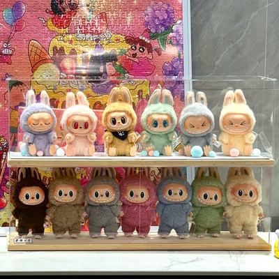 适用搪胶公仔Labubu 心动马卡龙搪胶脸收纳盒坐坐派对收纳展示架