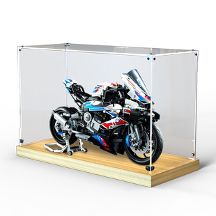 亚克力展示盒乐高42130宝马摩托车M1000RR透明木质底收纳防尘罩