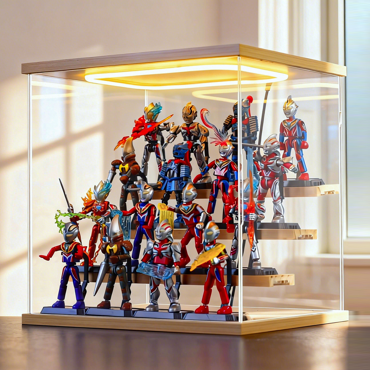 布鲁可奥特曼专用展示盒玩具灯光柜子假面骑士积木公仔手办收纳盒