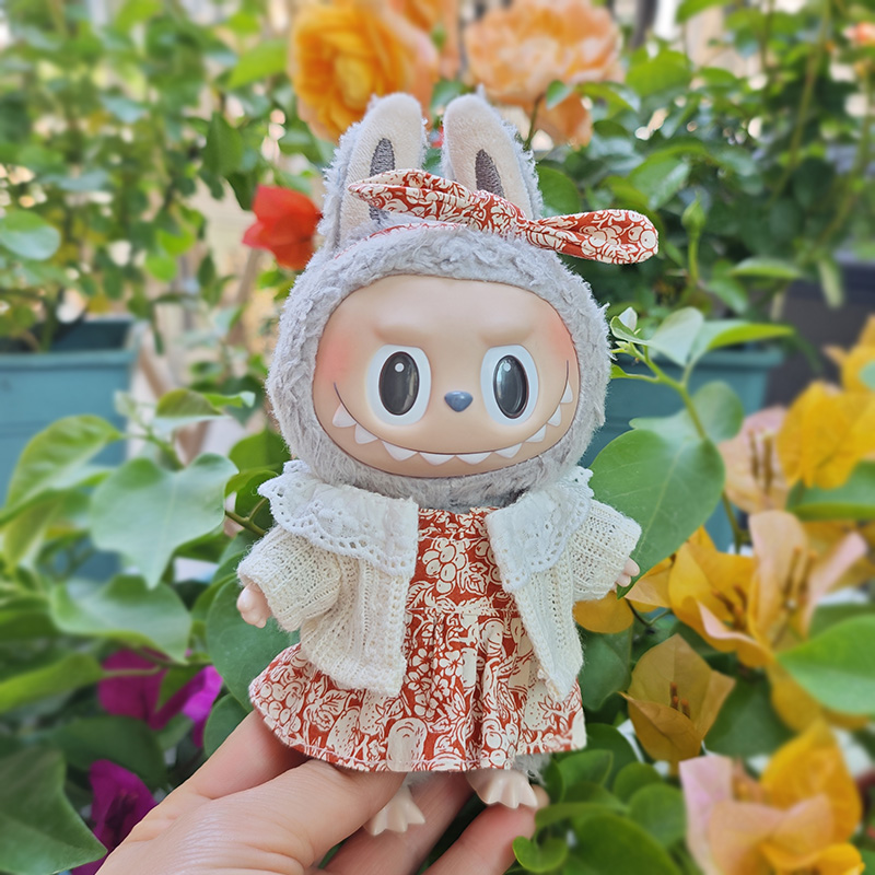 一二代拉布布挂件娃衣17厘米Labubu搪胶脸毛绒钥匙扣换装服连衣裙