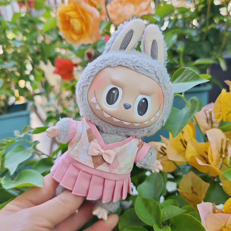 17厘米拉布布挂件娃衣一二代Labubu搪胶脸毛绒钥匙扣着替套装潮流