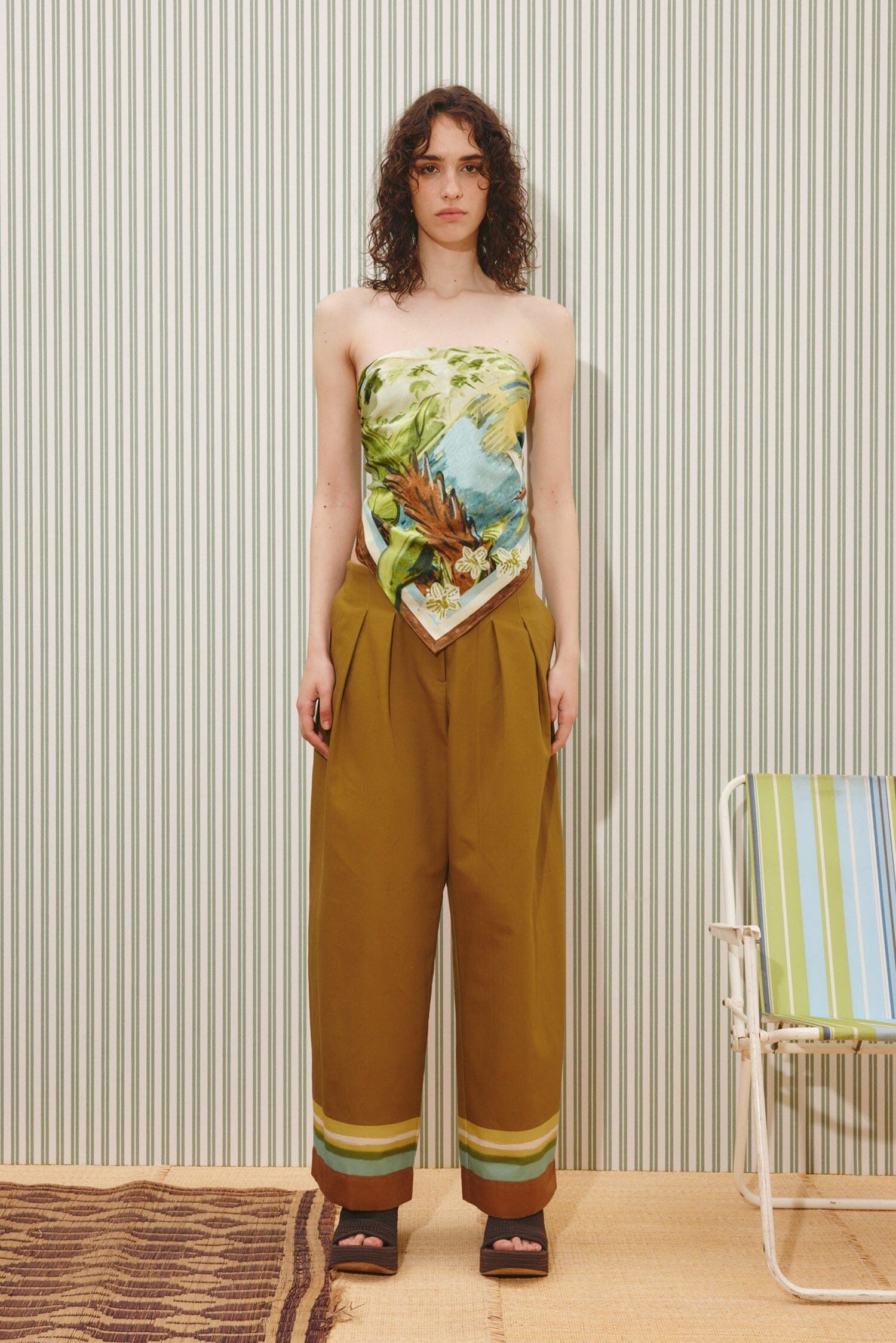 欧洲站棉质复古芥末黄高腰裤子2026新款度假风休闲时尚长裤女
