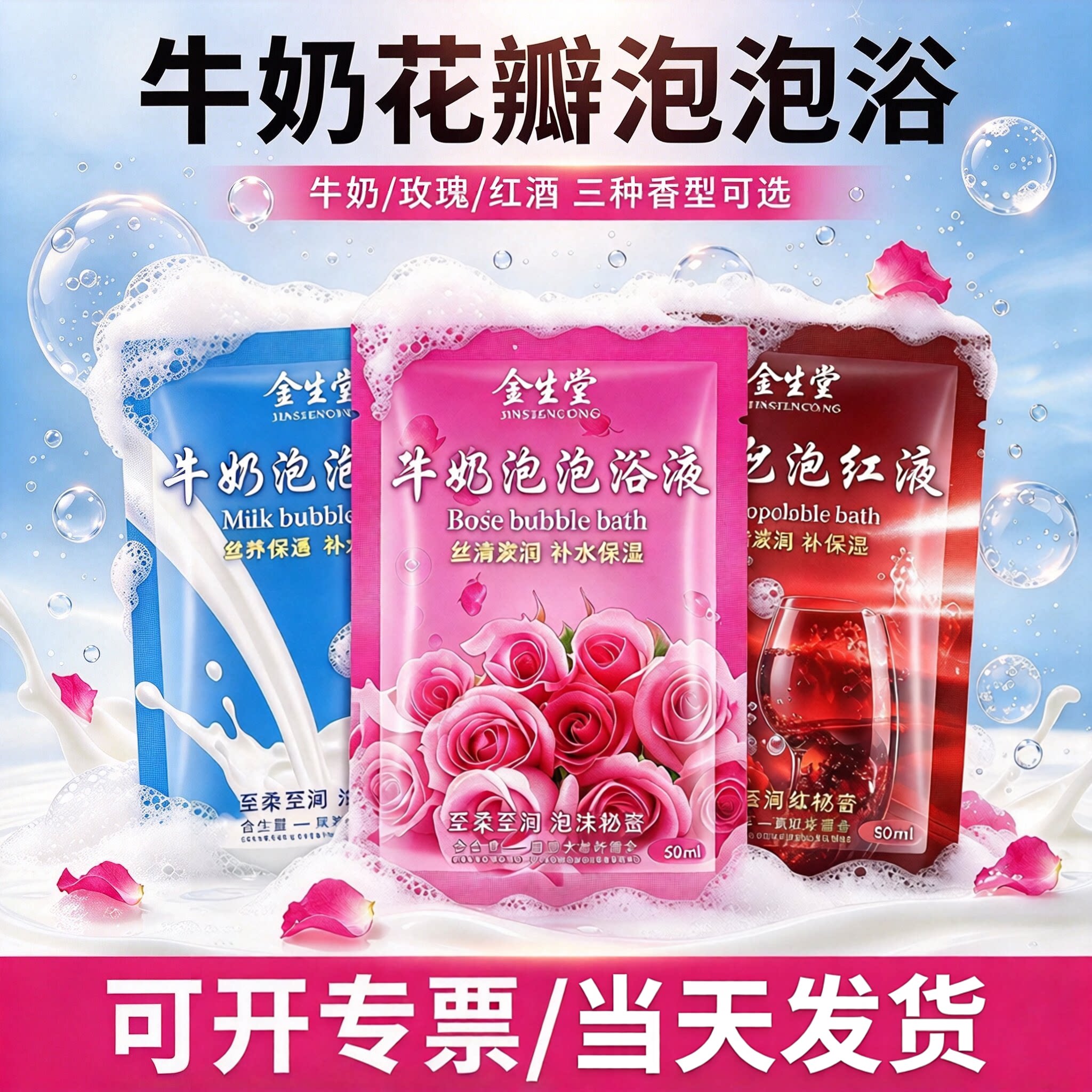 牛奶泡泡浴超多泡泡洗浴红酒店家用成人儿童洗泡澡玫瑰花瓣浴批发