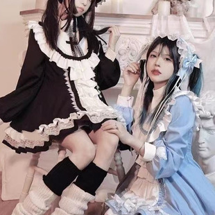 哥特修女风lolita蓝白连衣裙洋装洛丽塔可爱日常裙子万圣节公主裙