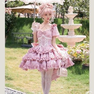 连衣裙lolita公主裙 洛丽塔大全套OP公主蝴蝶结拖尾连衣裙猫猫中袖