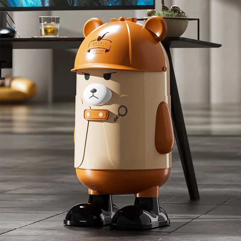家用垃圾桶侦探熊2026新款网红大容量带盖加厚卧室桌面可爱创意