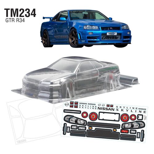 Team C TM234 1/10 GTR R34 M車殼，透明PC, 210mm
