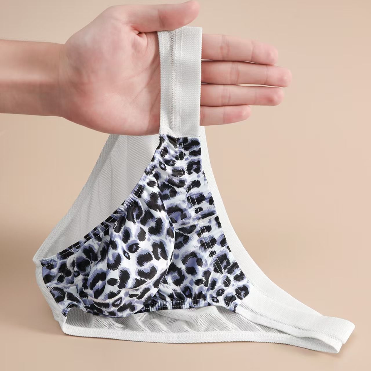 豹纹内裤男士网纱透明透