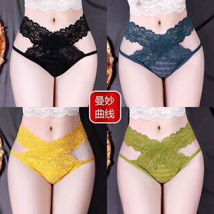 蕾丝性感镂空唯美女士内裤交叉法式轻奢粉色黑色年轻女士棉裆部新