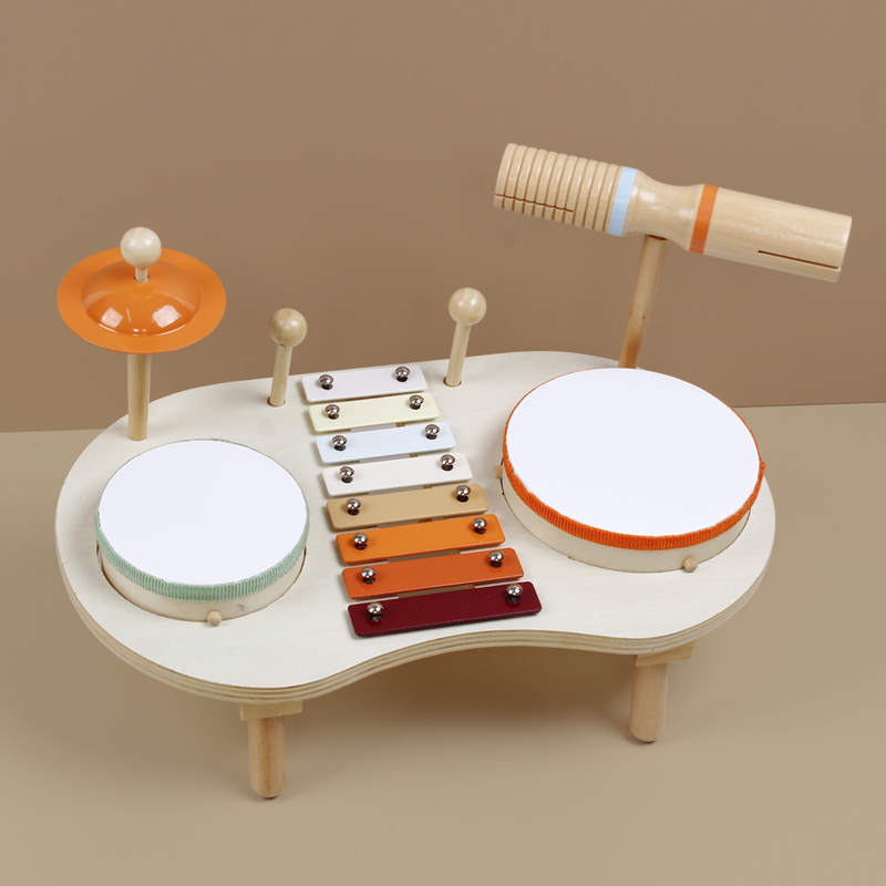 儿童早教音乐台木质奥尔夫打击乐器宝宝益智玩具启蒙架子鼓游戏桌