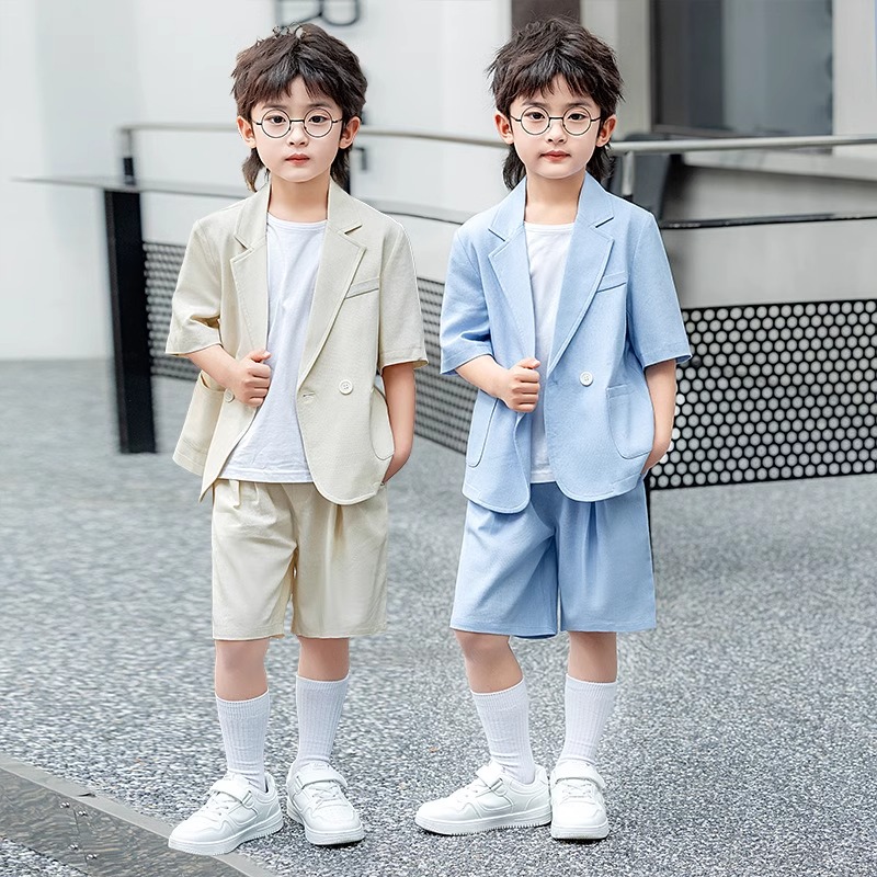 韩国男童休闲小西装花童礼服套装儿童六一短袖西服主持走秀演出服