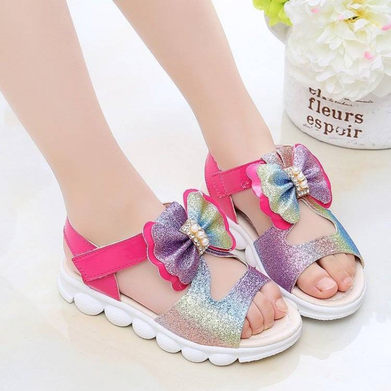 Cô gái phương Tây mùa hè dép hở mũi phụ nữ phong cách trẻ em trượt đầy màu sắc nơ Hàn Quốc dễ thương công chúa dép trinh nữ lớn