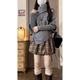 好看时尚 慵懒通勤针织斗篷毛衣搭配格纹花苞裙裤 女装 秋冬新款 套装