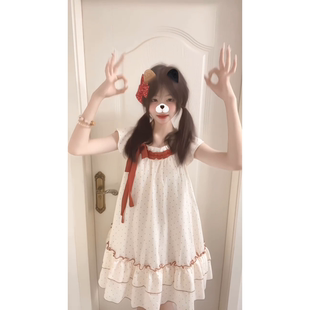2025夏季 波点蓬蓬圆领连衣裙公主裙女 新款 甜美风撞色蝴蝶结小飞袖