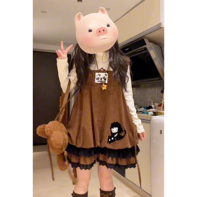 长袖娃娃衬衫背带连衣裙两件套装