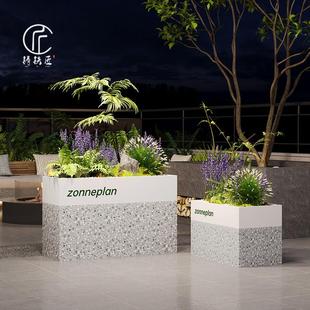 定制户外仿水磨石花箱组合镀锌板不锈钢餐厅奶茶店外摆隔断种植箱