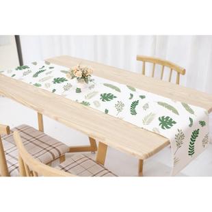 柜防尘盖布 白色亚麻印花桌旗简约热带植物餐桌旗现代简约茶几鞋