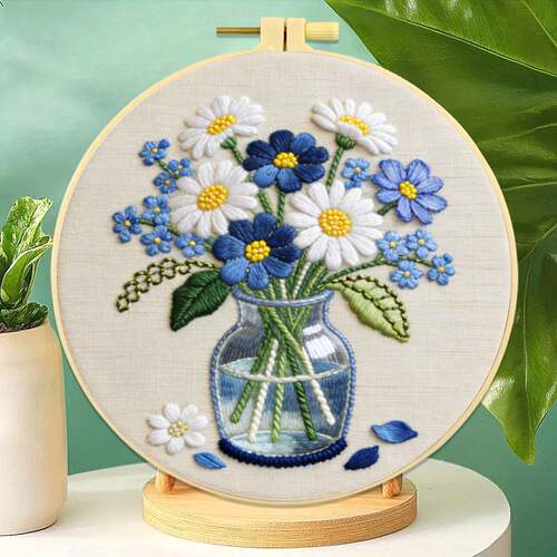 花瓶花卉刺绣材料包 北欧 ins客厅装饰手工DIY 挂画