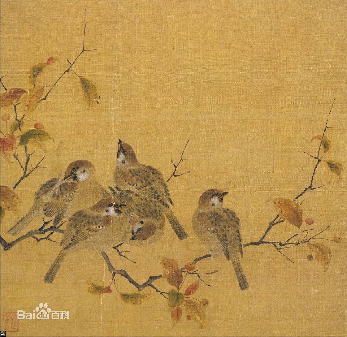工笔画底稿宋佚名瓦雀栖枝图小品斗方白描79#打印稿宣纸稿