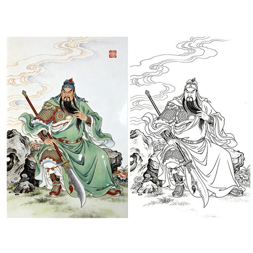 工笔画底稿人物工笔关公白描18#打印稿宣纸稿