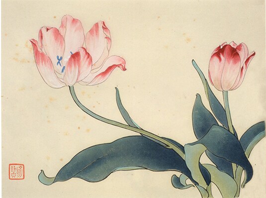 工笔画底稿 俞致贞花卉小品郁金香参考白描16#打印稿宣纸稿