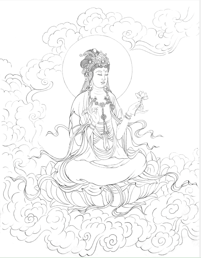 工笔画底稿禅意人物菩萨观音佛像白描25#打印稿
