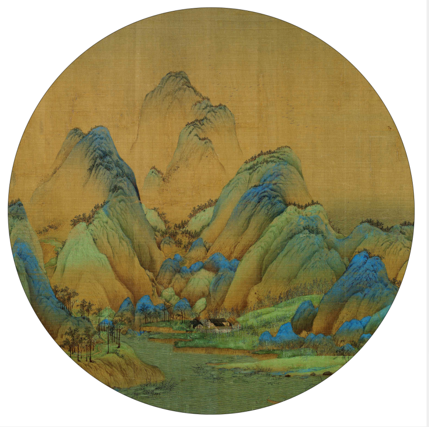 工笔画底稿北宋王希孟千里江山图高清局部团扇白描打印稿有步骤图