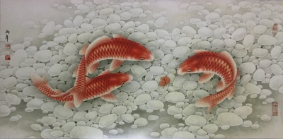 工笔画底稿 工笔鲤鱼4尺6尺横幅白描16#打印稿毛笔勾线宣纸稿