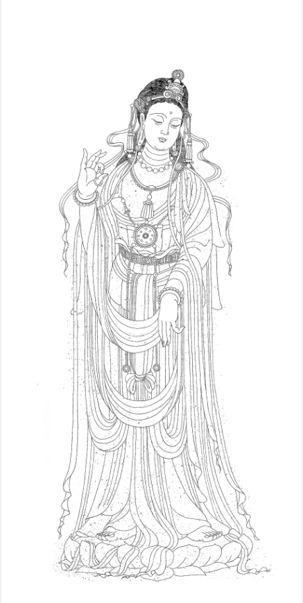 工笔画底稿人物观音菩萨佛像竖副拷贝参考白描32#打印稿无彩色图