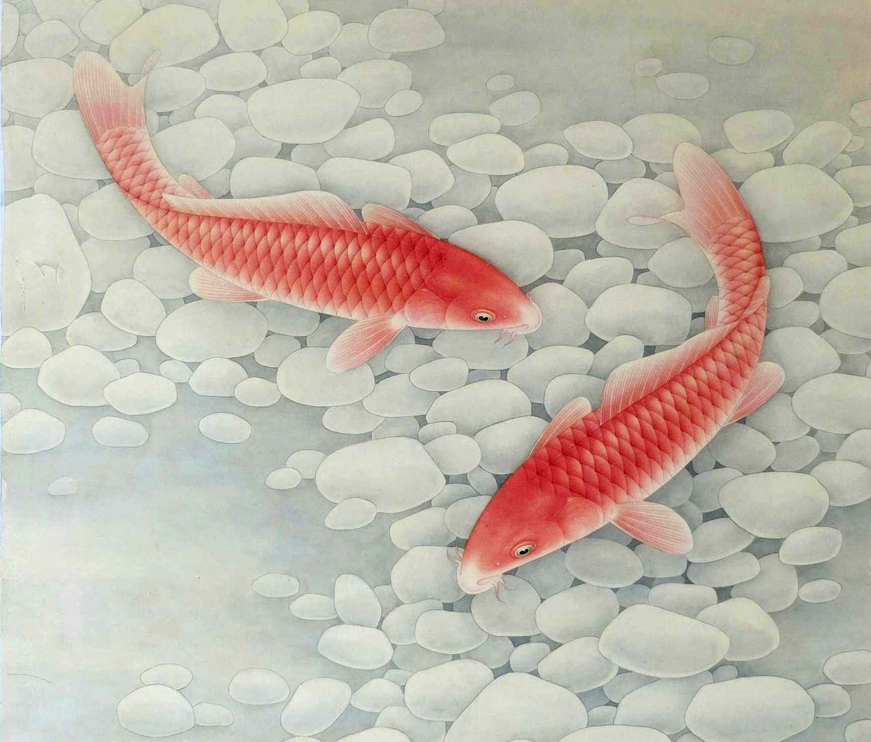 工笔画底稿 工笔红鲤鱼白描3#打印稿毛笔勾线宣纸稿