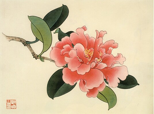 工笔画底稿俞致贞花卉茶花小品白描18#参考打印稿宣纸稿