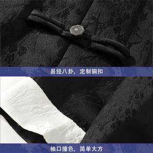 新中式透气传统大气撞色五分袖立领排扣复古短袖A087-1-YM661 P75图片