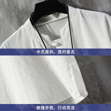 新中式夏季薄款仙鹤刺绣V领盘扣五分袖T恤男A087-1-YM901-P55，男装T恤，电商A087-1