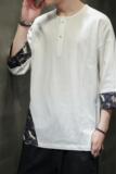 风2023大码拼接圆领盘扣五分袖宽松T恤4031-YM932-P45控55，男装T恤，电商A087-1