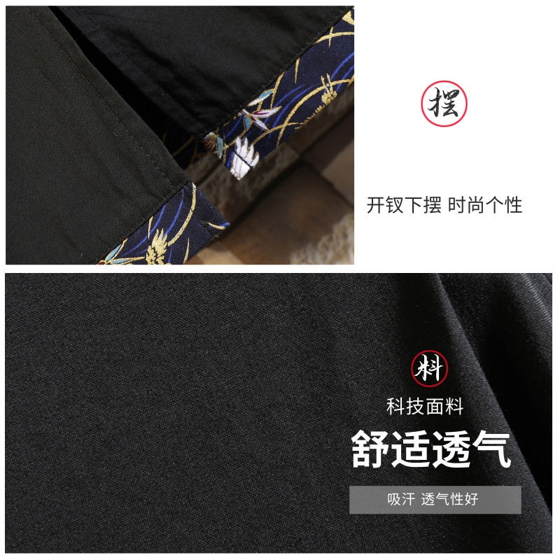 风春夏款锦鲤刺绣拼接盘扣五分袖宽松衬衫男A087-1-YM953-P65,男装T恤,电商A087-1