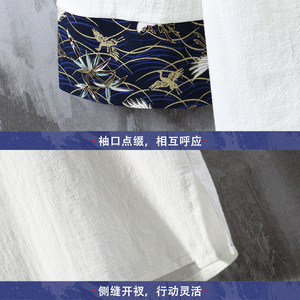 风2025仙鹤刺绣棉麻V领盘扣T恤古风短袖A087-1-YM912-P55图片