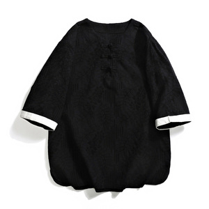 风盘扣短袖圆领提花t恤复古五分袖潮男A087-1-YM612-P55 控65,男装T恤,电商A087-1