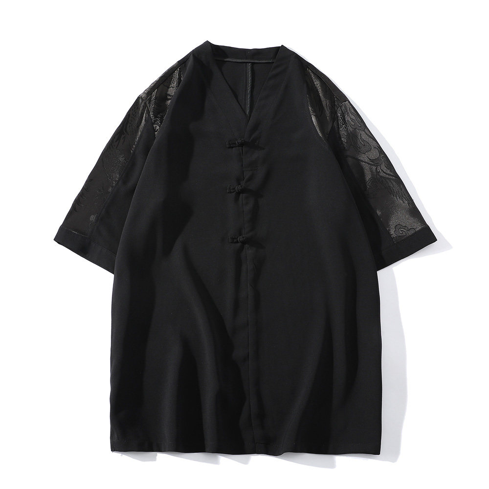 2025风春夏款拼接盘扣宽松汉服唐装短袖T恤A087-1-YM951-P55图片