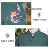 风春夏款锦鲤刺绣拼接盘扣五分袖宽松衬衫男A087-1-YM953-P65，男装T恤，电商A087-1